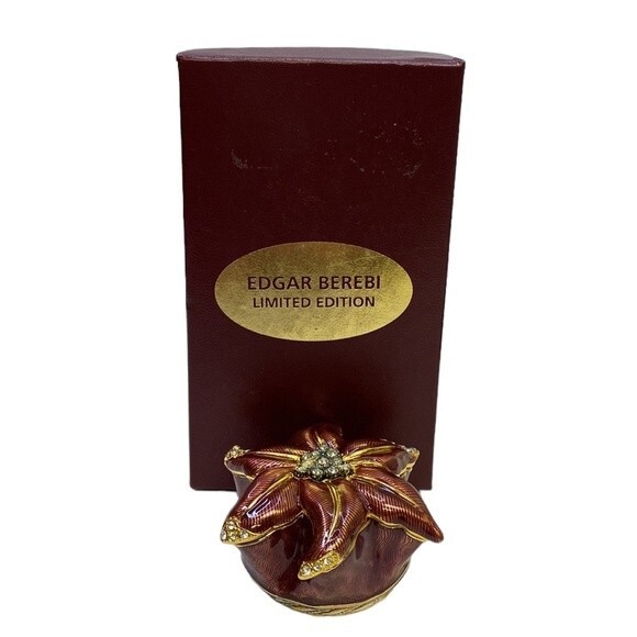 Edgar Berebi Limited Edition Enamel Lilac Pin Trinket Box & Brooch Poinssettia - Picture 11 of 11